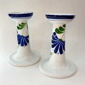 Vintage Dansk Porcelain Blue and Green Candlestick Holders Pair Sage Song